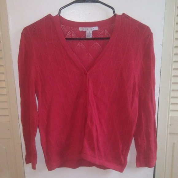Cabi Orange Red Knitted Sweater Cardigan Sz M - Picture 1 of 5